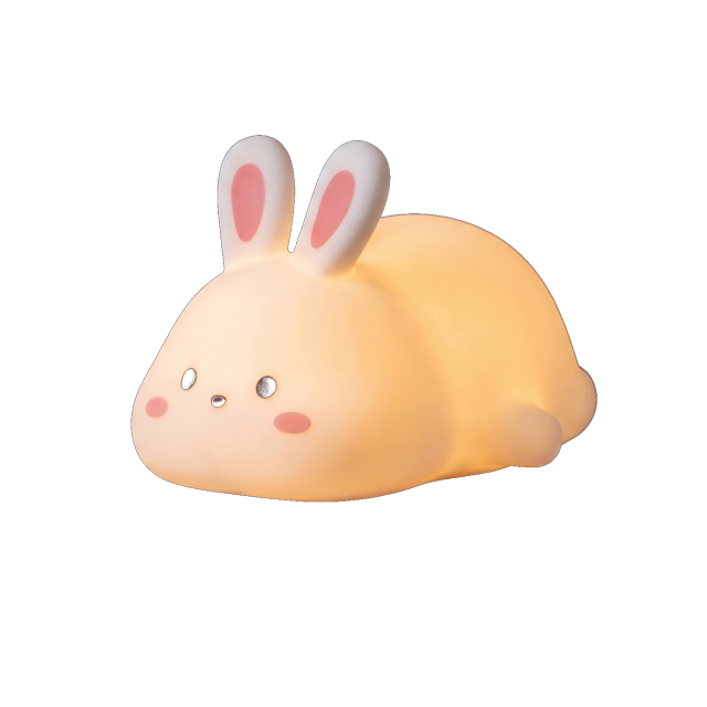 Hush lamp, a soft white silicone rabbit, glowing warm